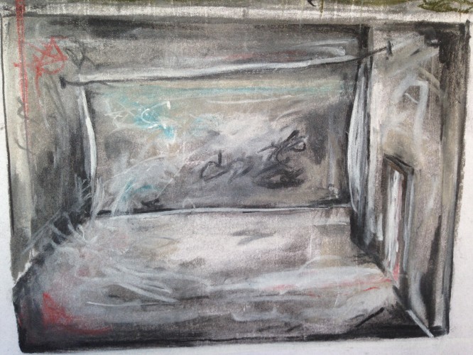 charcoal, pencil, pastel on paper